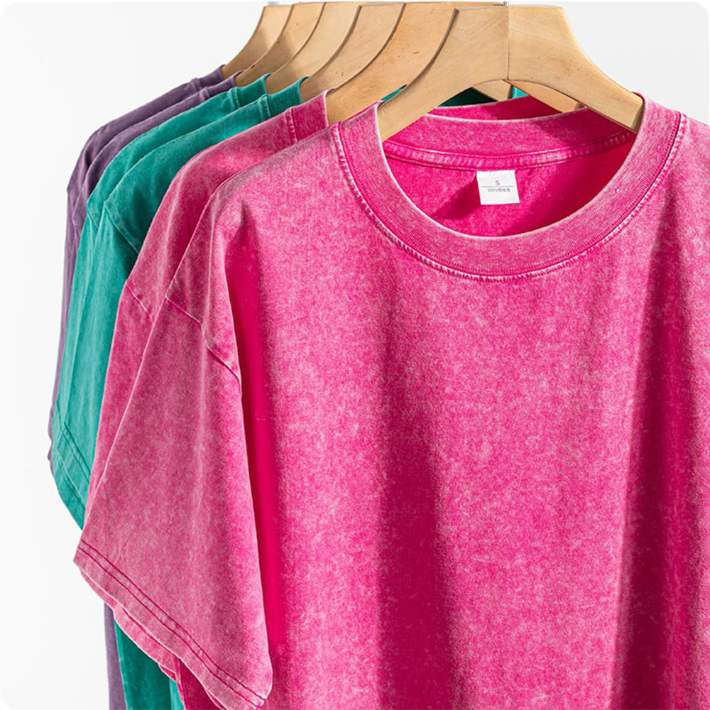 T-shirt ample en coton à manches courtes pour femmes,hommes, vêtement rétro délavé, motif monde magnifique et brillant