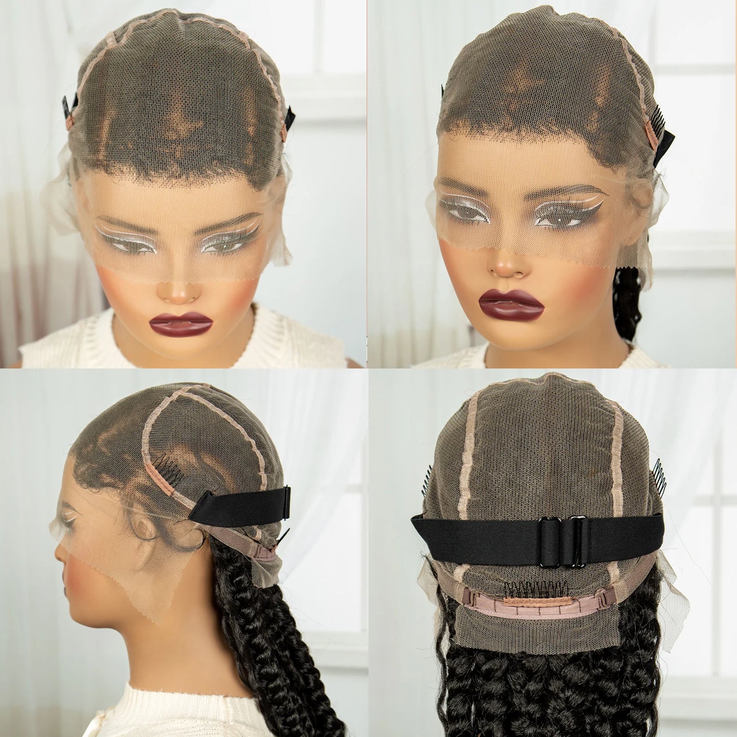 Perruques tressées en tresses de 34 pouces avec extrémités bouclées, perruques synthétiques en dentelle complète, perruque frontale en dentelle tressée pour femmes noires