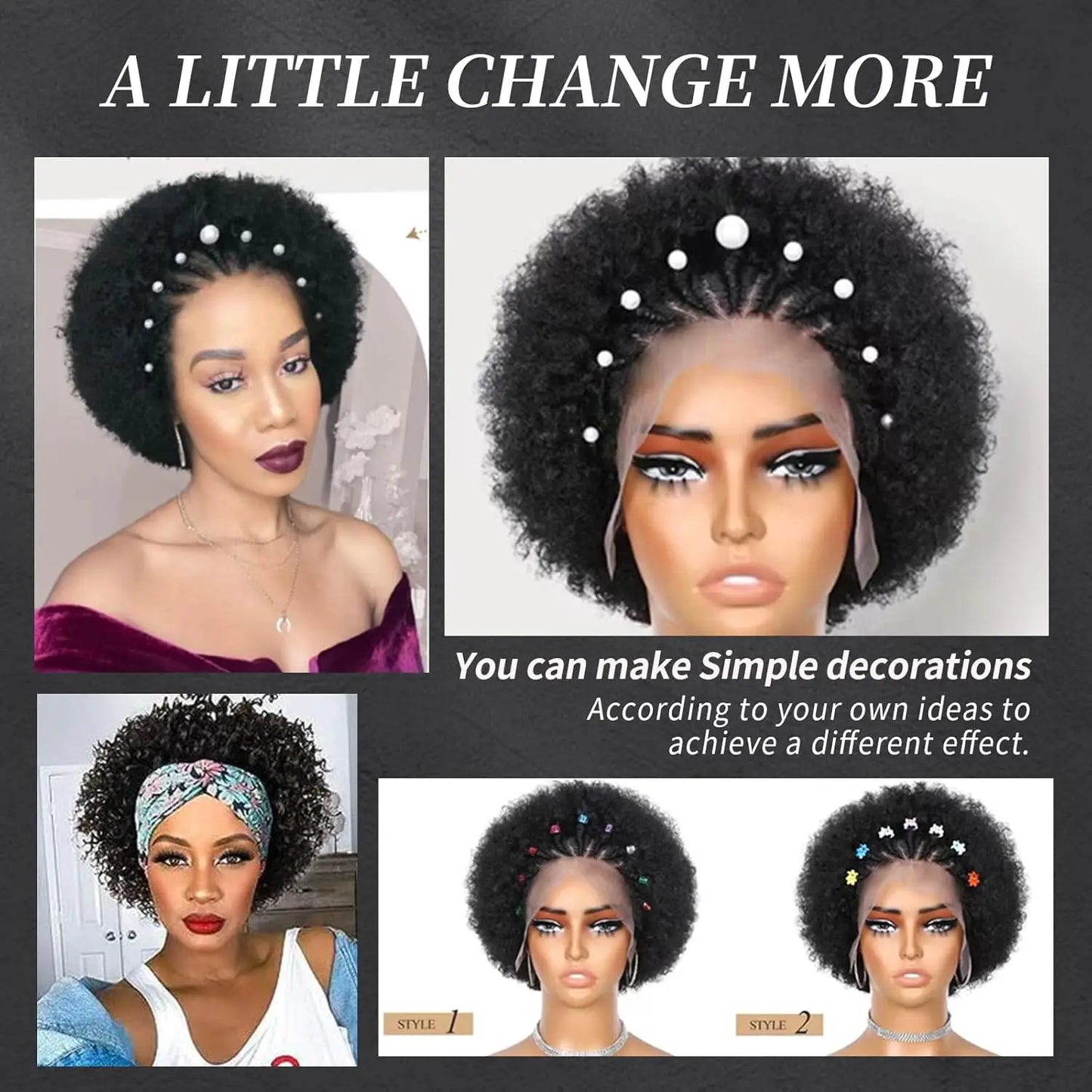 Perruques Afro Kinky Curly Braid Cheveux Humains 13x4 HD Lace Front Sans Colle Coupe Pixie Pré-Fabriquée Tressée Cornrow Perruque Afro Puff Pour Femmes