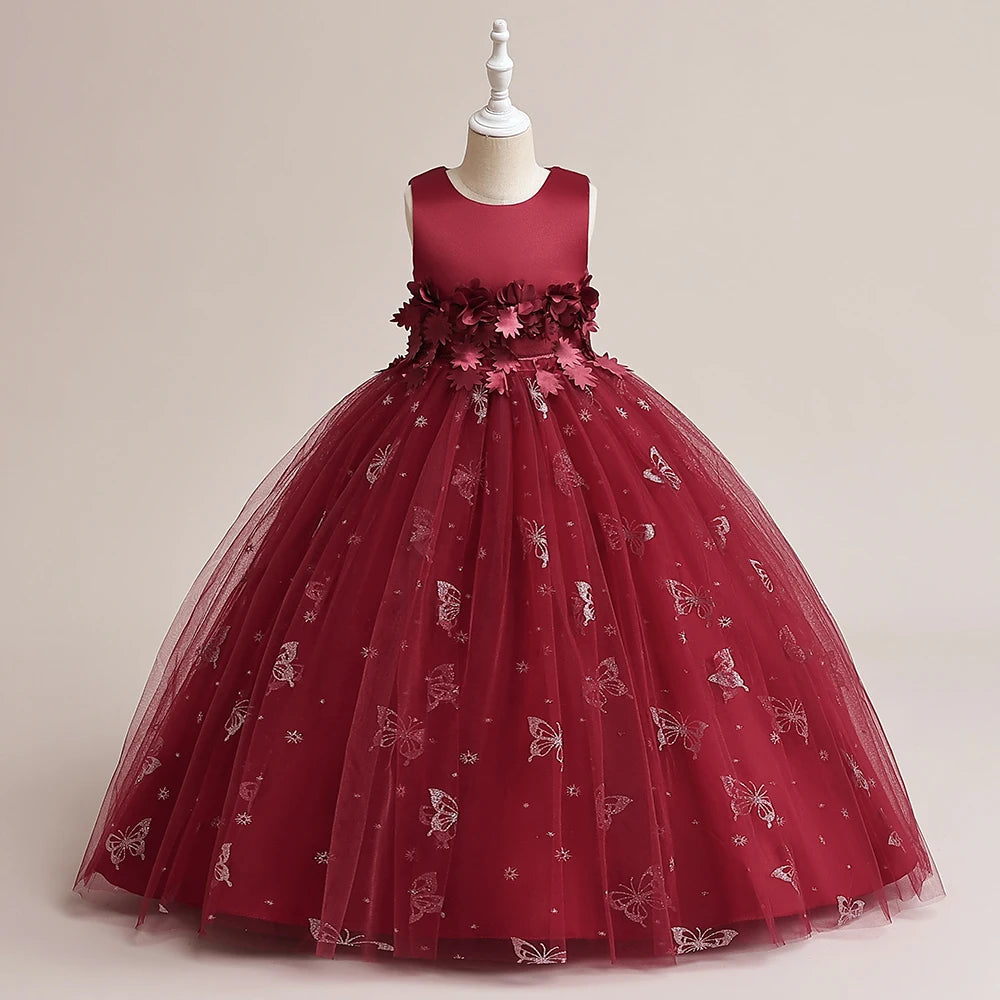 2023 Summer Flower Girls Dress Pink Long Bridesmaid Dresses For Girl Children Princess Clothes Kids Ceremony Wedding Party Dress