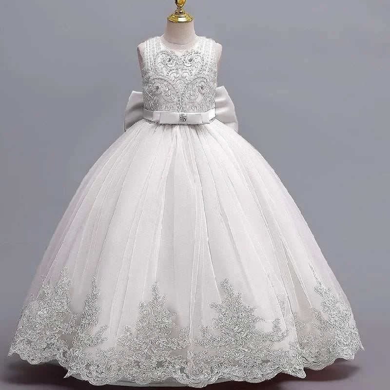 Robe de mariée robe de demoiselle d'honneur pour fille de fleur, robe de soirée à la mode, en dentelle et maille, vêtements élégants pour filles de 4 à 12 ans, couleur bleue