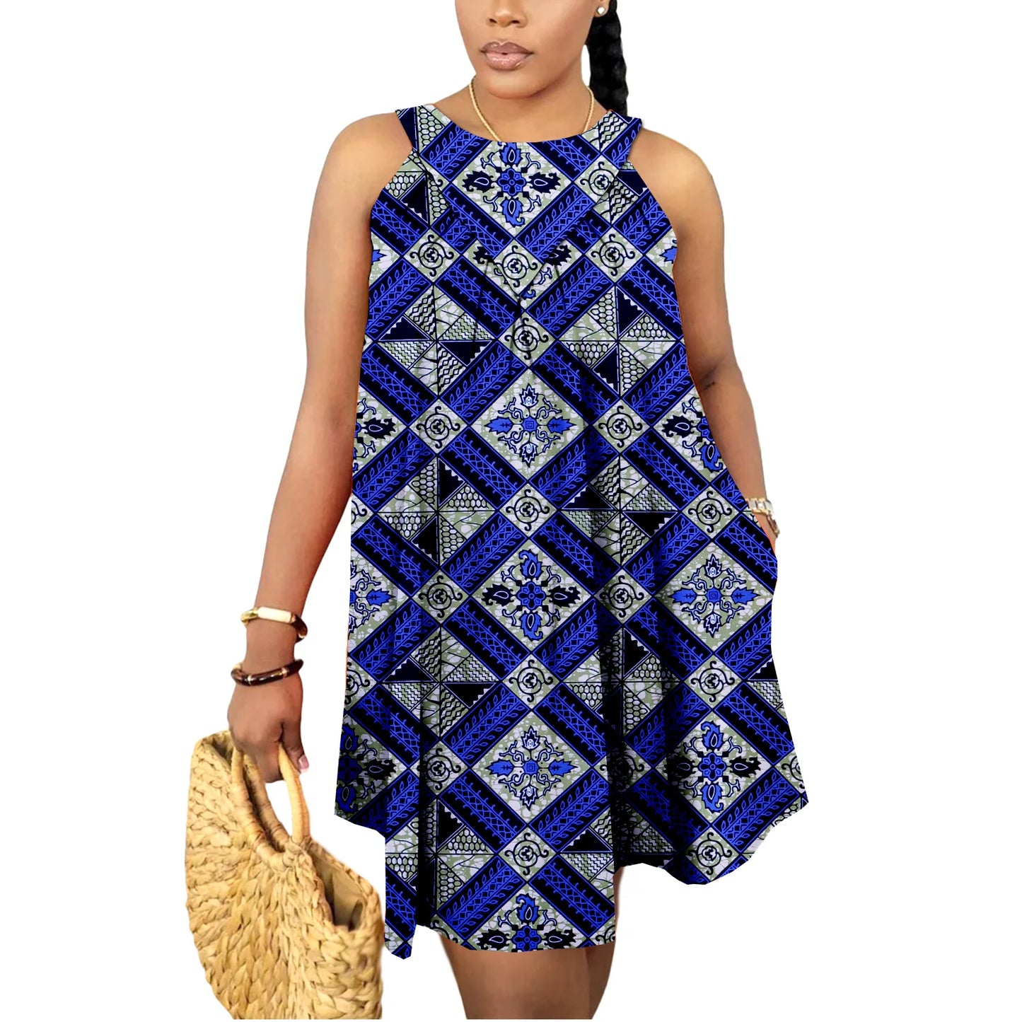 Mini-robes d'été africaines pour femmes, jupe en wax imprimé Kente Ankara, sans manches, style bohème, tenue décontractée et élégante pour mariage