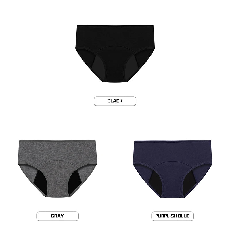Lot de 3 culottes menstruelles pour femmes, anti-fuites, en coton, absorbantes, physiologiques