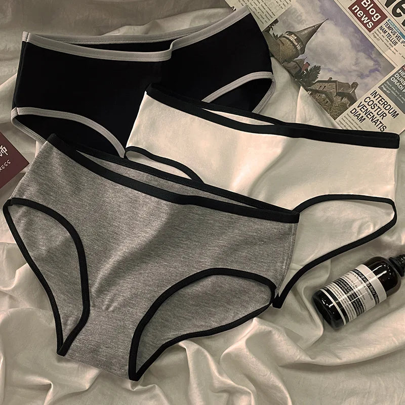 Lot de 3 culottes en coton style sport pour femmes, sous-vêtements pour filles, shorts respirants taille moyenne, lingerie sexy, slips solides grande taille