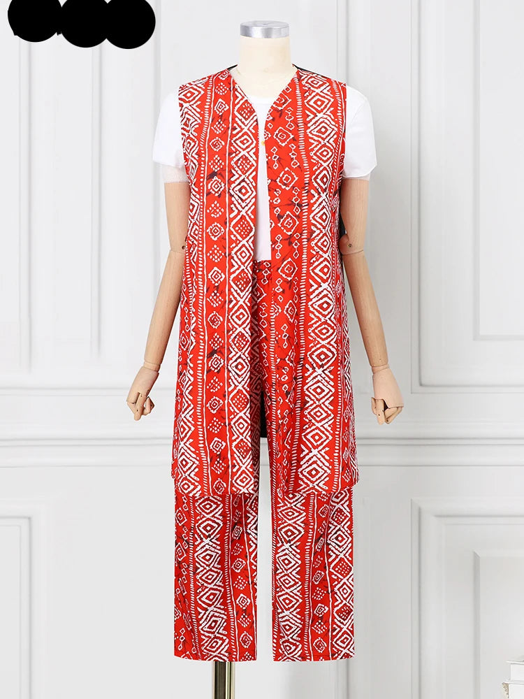 Ensemble pantalon large élégant pour femme, haut vintage sans manches, imprimé bohème, deux pièces