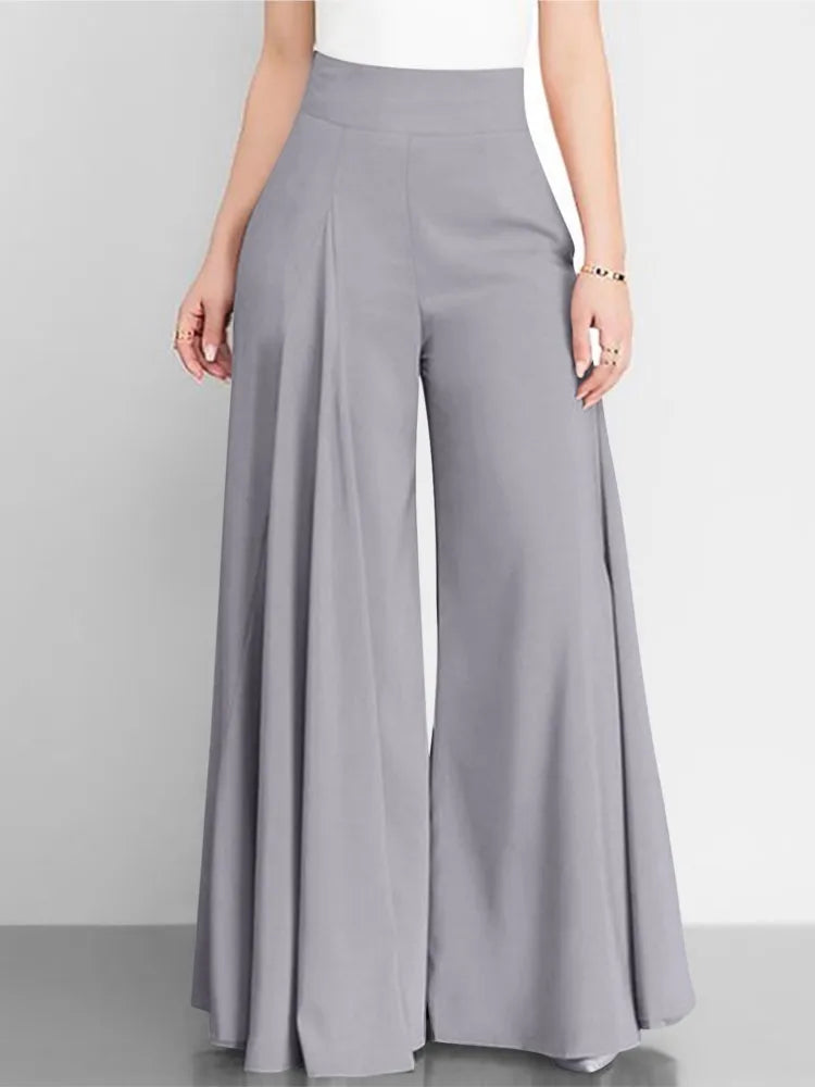 Pantalon décontracté taille haute à jambes larges pour femme, couleur unie, simple, style doux et frais, élégant, fin, classique, polyvalent