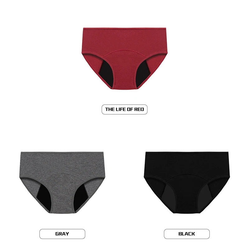 Lot de 3 culottes menstruelles pour femmes, anti-fuites, en coton, absorbantes, physiologiques