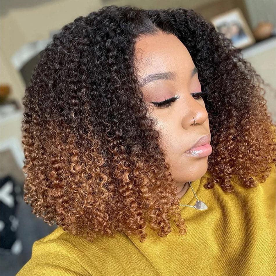 mèches mongolienne afro kinky clip in hair color 1B/4/27 extensions à clips de couleur blond miel