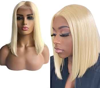Brazilian Blonde Bob Closure Human Hair Wig, Color 1b, 12 Inches