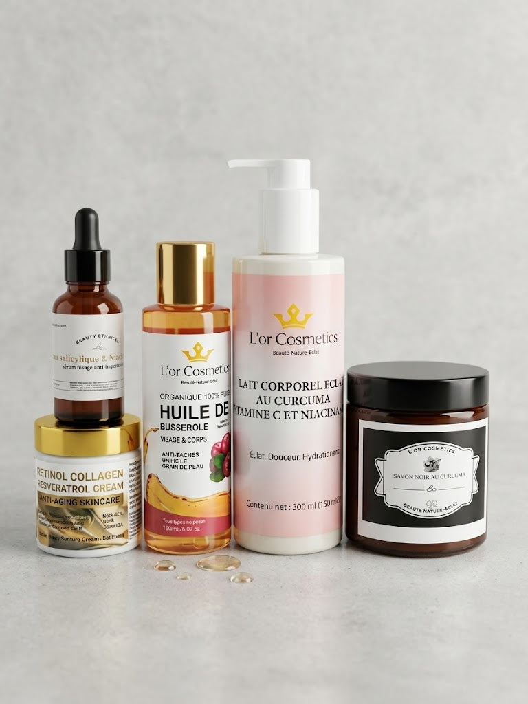 gamme brillance pour un teint eclatant sans imperfection ,savon noir, busserole , crème vit C