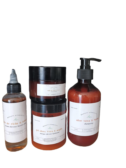 Gamme complète cheveux hydratant , volume et pousse crème et sérum booster plus à l'huile de ricin; shampoing et masque à l'huile d'avocat et Neem