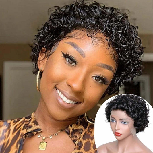 pixie cut curly wig perruque pixie cut bouclée couleur 1b cheveux 100% brésilien grade 12A