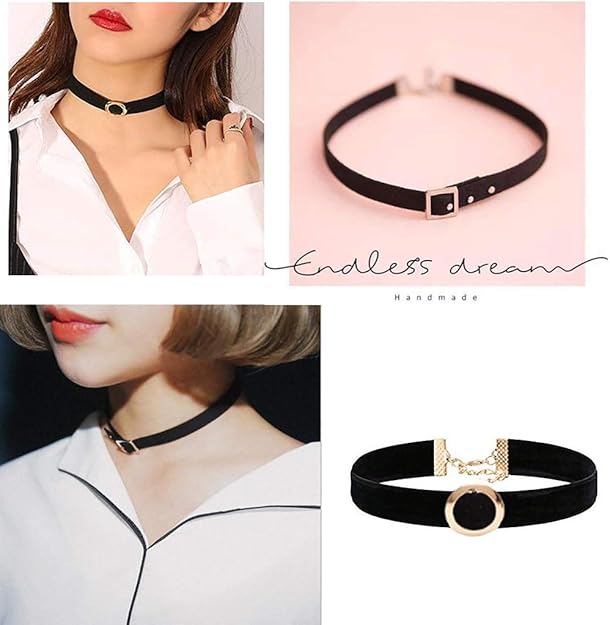 collier ras de cou avec anneau central doré  daim noir pour femme