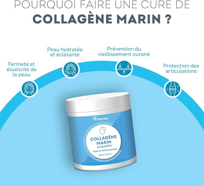 Collagène Marin Poudre 10 000mg - Peptides de Collagène Marin Hydrolysés Type 1 - Avec Vitamine C - Articulations, Peau, Anti-âge - Collagène Poudre Goût Ananas-Citron Vert - Sans sucre
