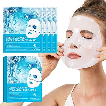 masque de visage bio au collagène, 4 pièces de masque bio korean, masque soluble, rajeunissant, hydratant et anti-âge