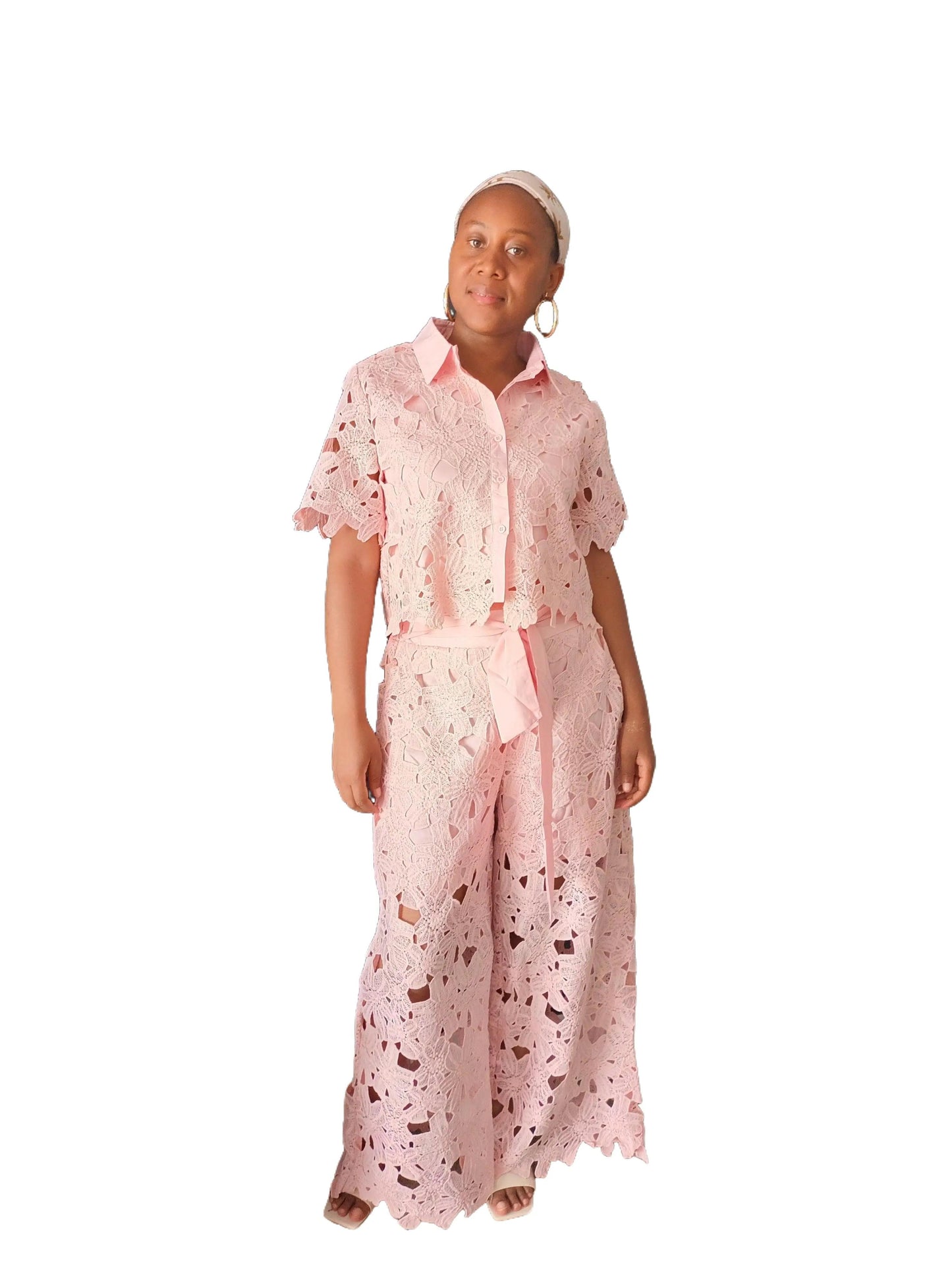 Ensemble 2 pièces sexy à revers et pantalon large pour femme, couleur unie, élégant, décontracté, ajouré