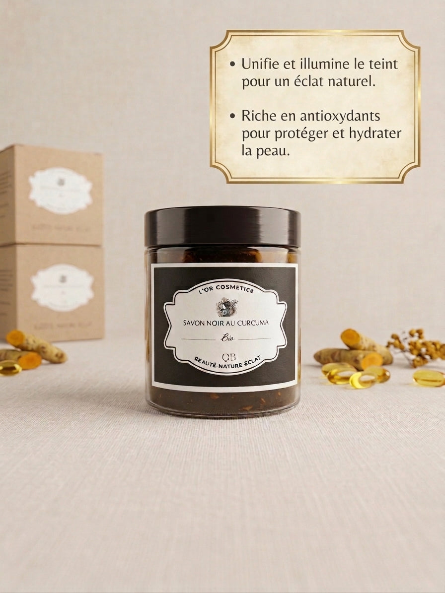 savon noir au curcuma pour un teint unifier et hydratant