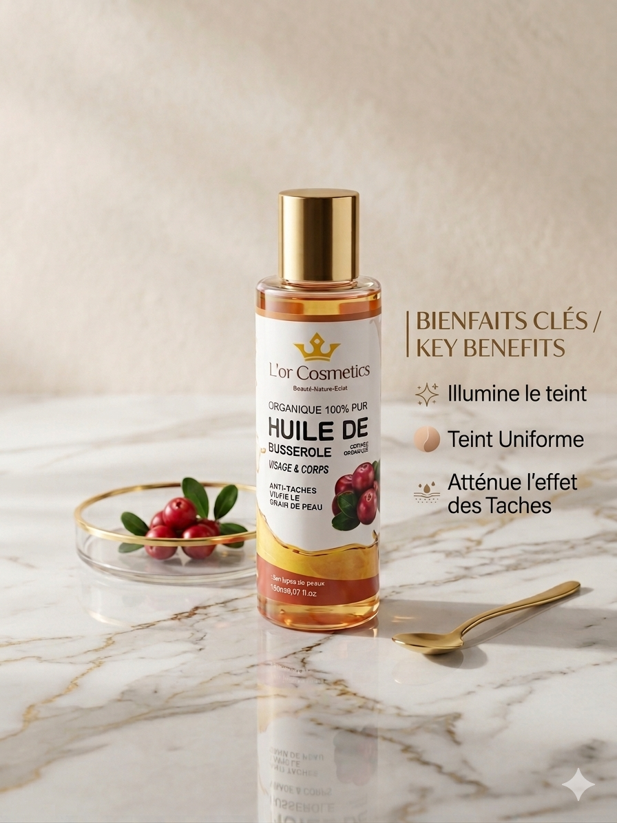 huile de busserole pour tout types de peau ; huile éclaircissante, hydratante et anti-âge