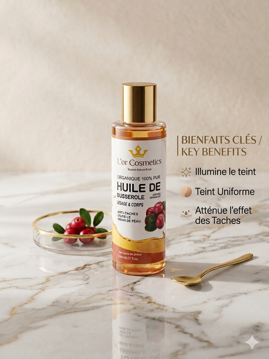 huile de busserole pour tout types de peau ; huile éclaircissante, hydratante et anti-âge