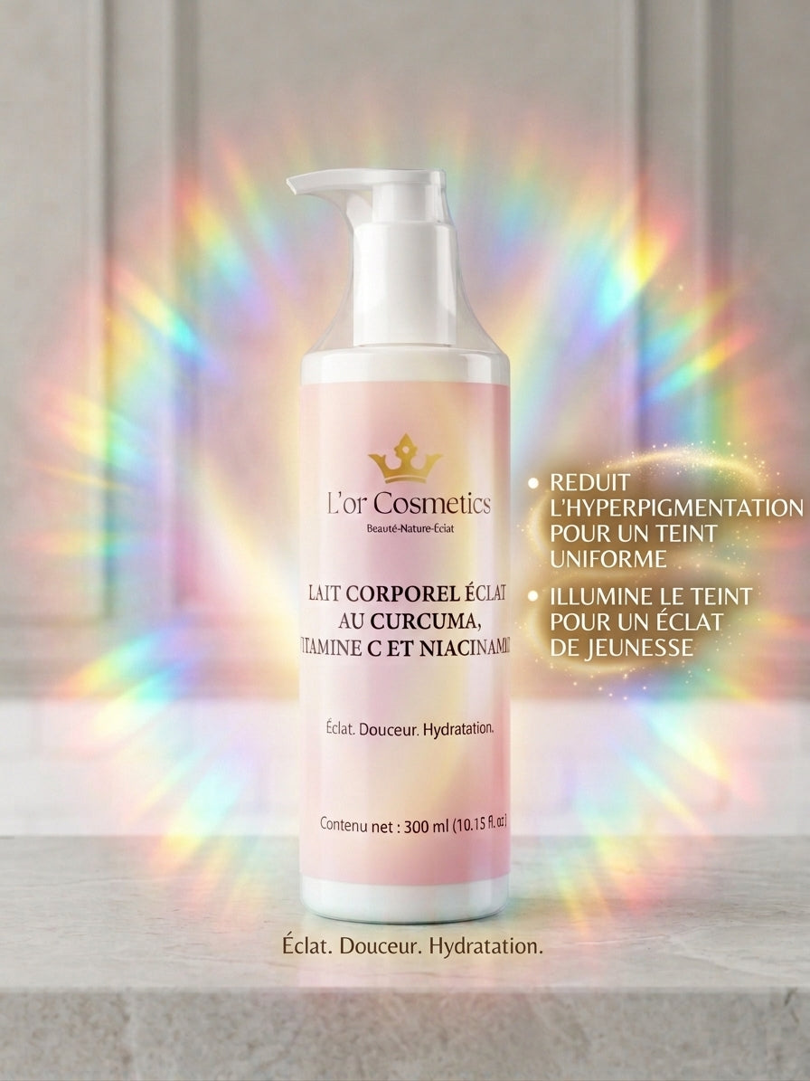 Lotion pour le corps à la vitamine C Turmeric - 300 ml - Lotion hydratante pour le corps - Lait pour un teint lumineux - Rétinol - Pour peau mate et irrégulière - Lotion corporelle au curcuma