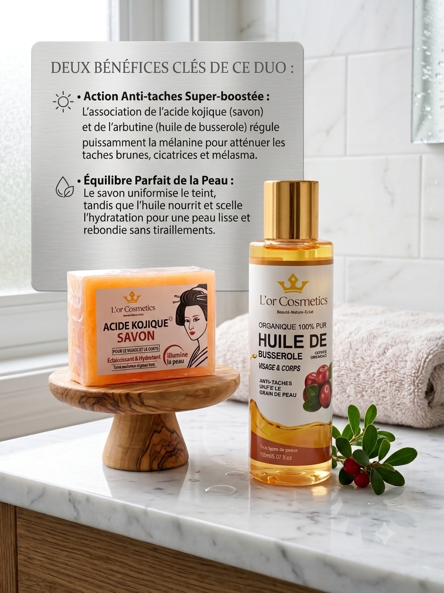 savon à l'acide kojique et huile de busserole pour une peau lumineuse , hydrater et uniforme