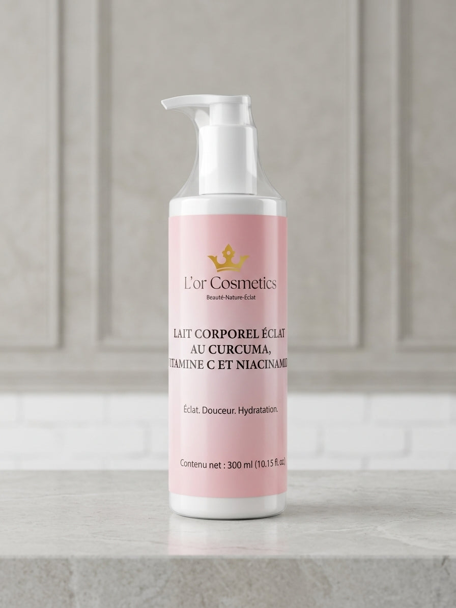 Lotion pour le corps à la vitamine C Turmeric - 300 ml - Lotion hydratante pour le corps - Lait pour un teint lumineux - Rétinol - Pour peau mate et irrégulière - Lotion corporelle au curcuma