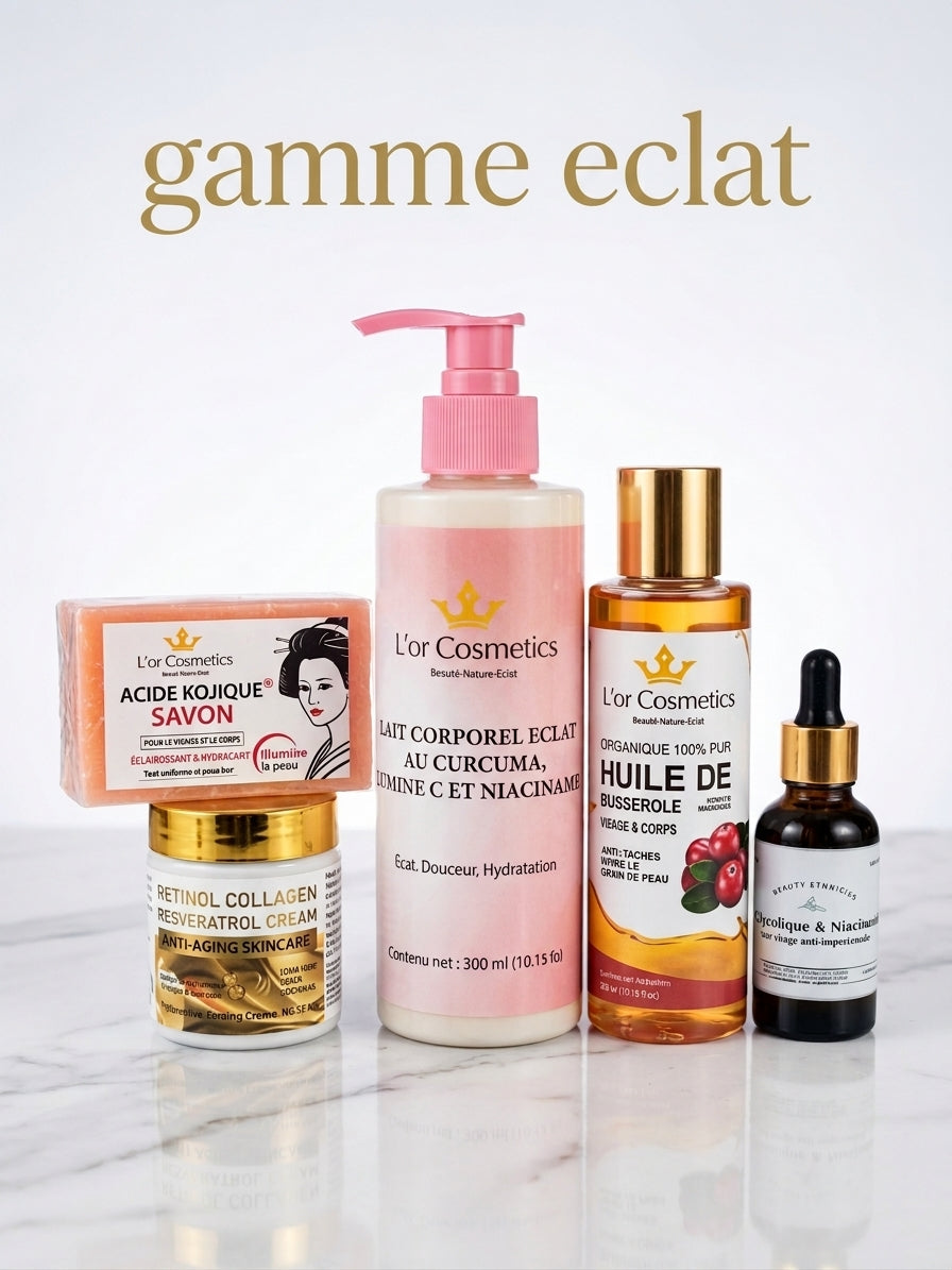 gamme eclat à la vitamince C et au collagène pour un teint eclatant sans imperfections