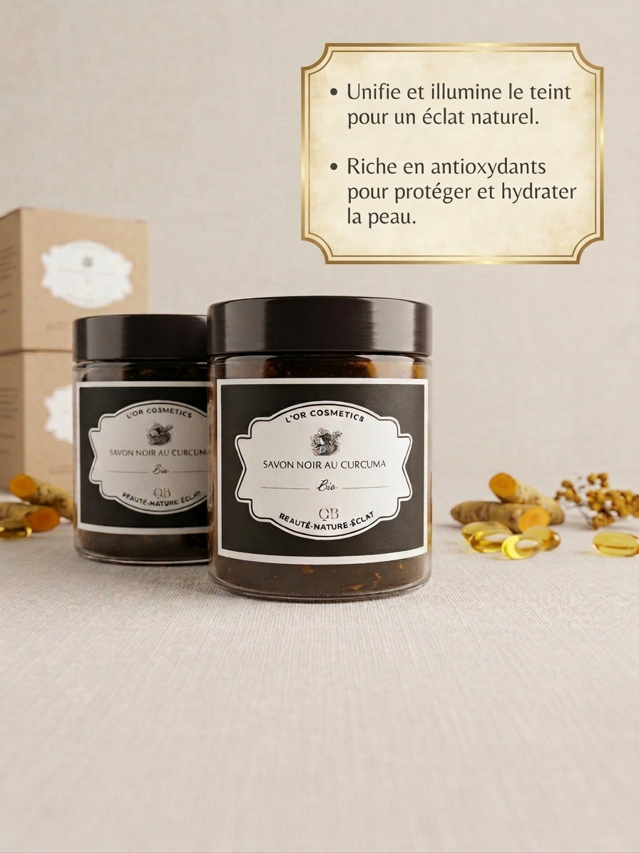savon noir au curcuma pour un teint unifier et hydratant