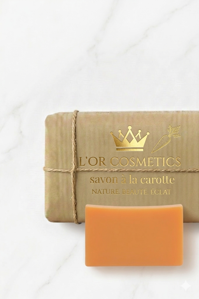 Savon à la carotte , savon  nettoyant et illuminateur Organique à Base de carotte et miel Sans Parfum Sans Sulfate