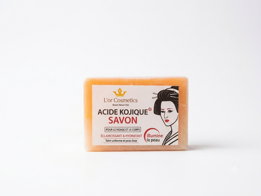Savon à l'acide kojique, savon corporel artisanal nettoyant en profondeur, resserre les pores, illumine le teint et hydrate la peau. Savon essentiel nettoyant