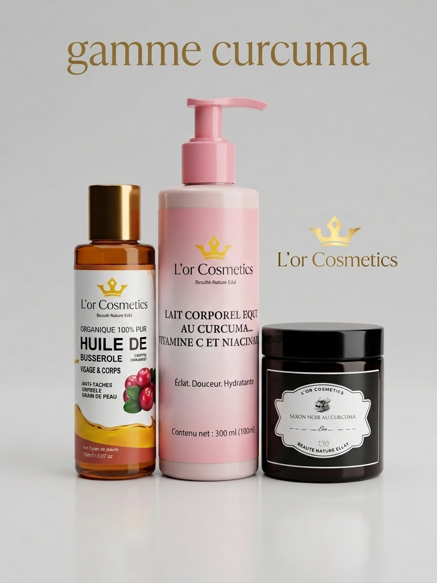 gamme curcuma au savon noir pour attenuer les imperfections , teint eclatant et lumineux