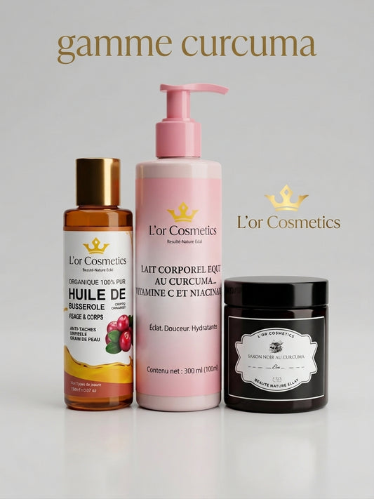 gamme curcuma au savon noir pour attenuer les imperfections , teint eclatant et lumineux