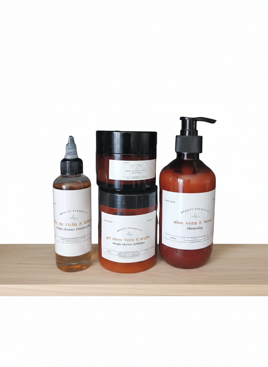 Gamme réparatrice cheveux hydratant , volume et pousse crème et sérum booster plus à l'huile de ricin; shampoing et masque à l'huile d'avocat et Neem