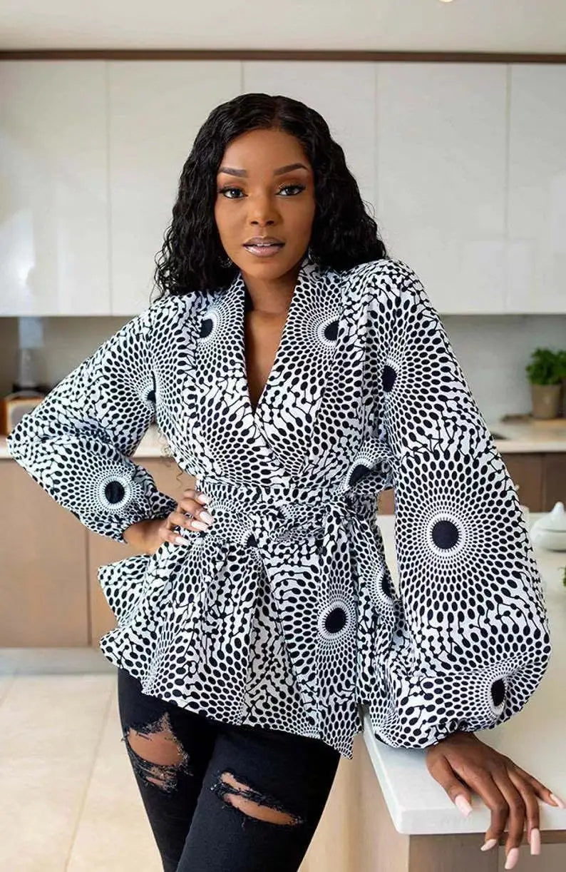 Vêtements africains pour femmes, été, femmes africaines, col en V, polyester, imprimé, t-shirt à manches longues, haut pour femmes, vêtements africains