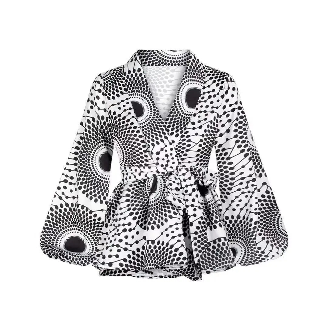Vêtements africains pour femmes, été, femmes africaines, col en V, polyester, imprimé, t-shirt à manches longues, haut pour femmes, vêtements africains