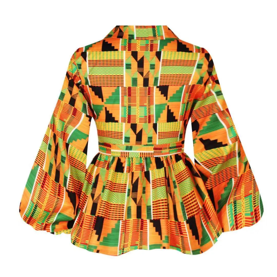 Vêtements africains pour femmes, été, femmes africaines, col en V, polyester, imprimé, t-shirt à manches longues, haut pour femmes, vêtements africains