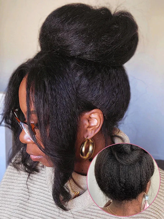 Perruques brésiliennes en cheveux humains crépus lisses haute densité avec dentelle frontale HD pré-épilée.