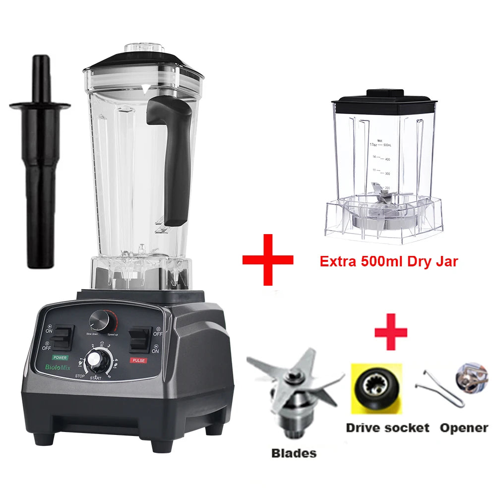 Mixeur-blender professionnel 3 CV 2200 W avec minuterie, extracteur de jus, robot culinaire et machine à smoothies, sans BPA, bol de 2 L
