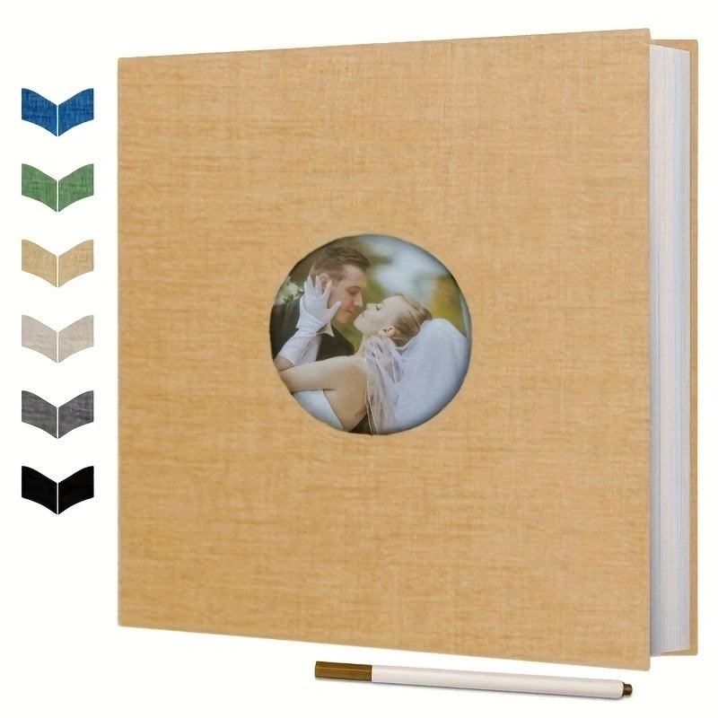 Album Scrapbook autocollant pour photos 4×6 5×7 8×10 DIY couverture magnétique en lin 40 pages Cadeau de mariage familial avec stylo en métal et