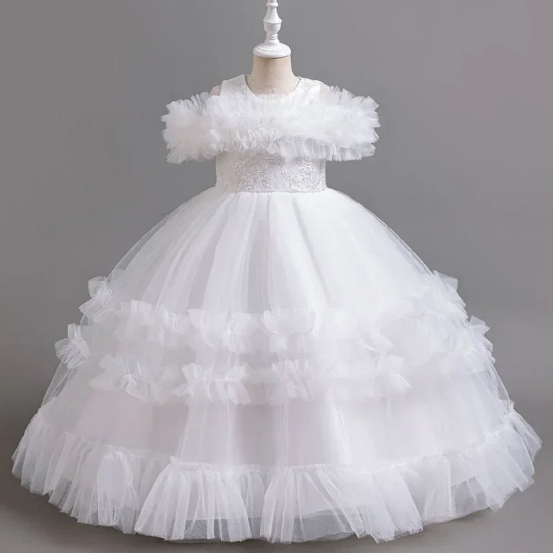 Robe de mariée robe de demoiselle d'honneur pour fille de fleur, robe de soirée à la mode, en dentelle et maille, vêtements élégants pour filles de 4 à 12 ans, couleur bleue