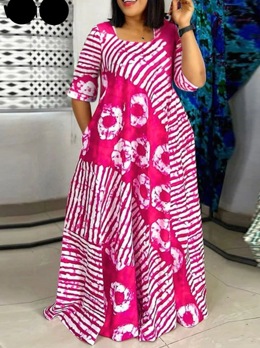 Robe longue d’été grande taille pour femme, tenue de soirée, style bohème, imprimée, style plage, manches mi-longues, décontractée, ample, 2025