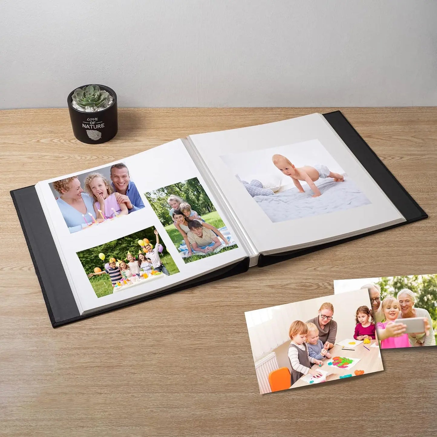 Album Scrapbook autocollant pour photos 4×6 5×7 8×10 DIY couverture magnétique en lin 40 pages Cadeau de mariage familial avec stylo en métal et