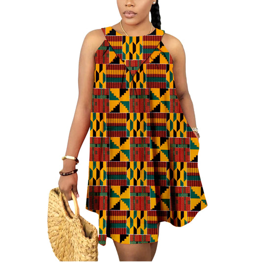 Mini-robes d'été africaines pour femmes, jupe en wax imprimé Kente Ankara, sans manches, style bohème, tenue décontractée et élégante pour mariage