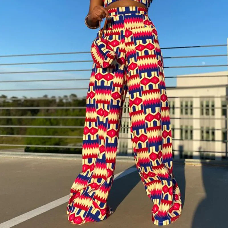 Pantalon large style bohème pour femme, taille élastique, imprimé Dashiki, style africain, décontracté, long, collection printemps-automne