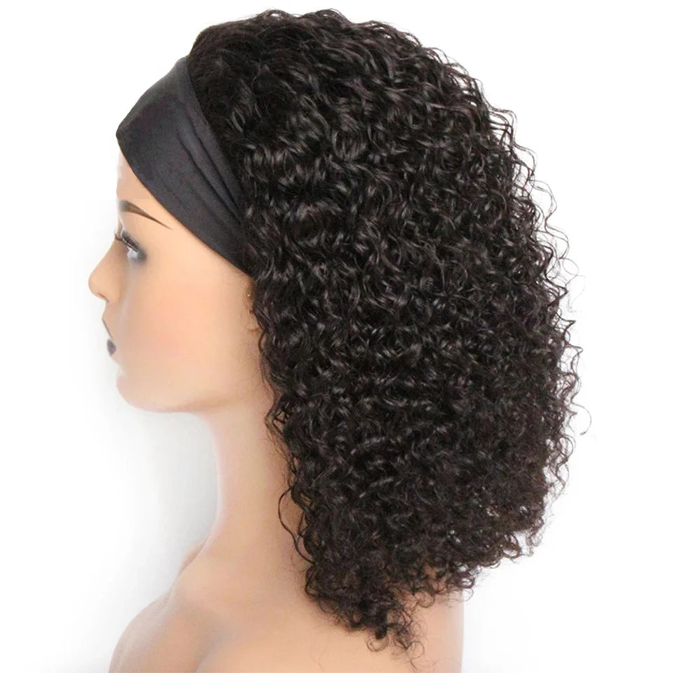 Perruque Jerry Curl avec bandeau, cheveux humains courts, perruques sans colle pour femmes noires, perruque bob Remy ondulée, fabriquée à la machine
