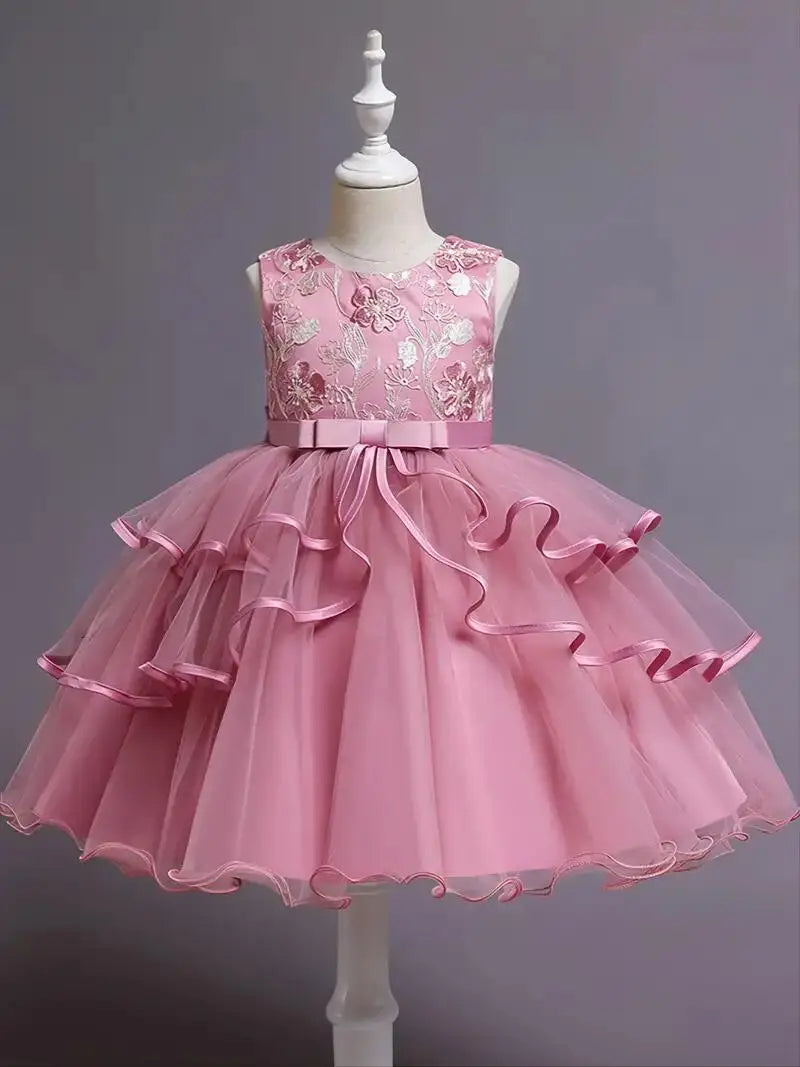 Girls Princess Dress Sleeveless Flower Embroidery Tutu Dress Performance Dress Wedding Flower Girls For Evening Birthday