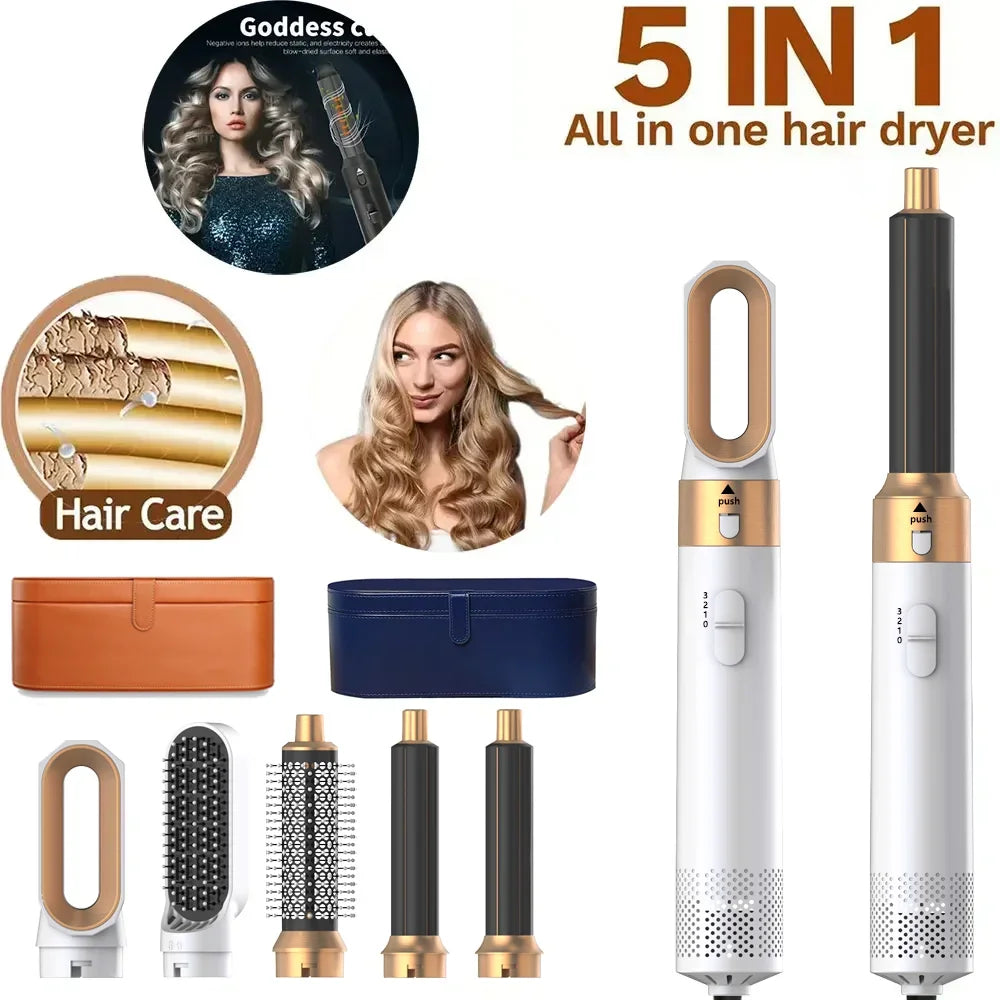 Sèche-cheveux 5 en 1, peigne à air chaud pour boucler, lisser et donner du volume aux cheveux, avec accessoires amovibles