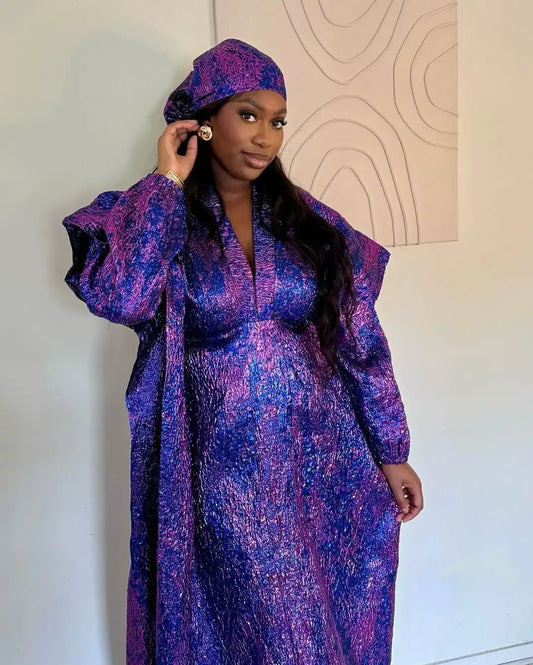 Robe africaine grande taille pour femme, longue robe longue brodée avec foulard pour invité de mariage