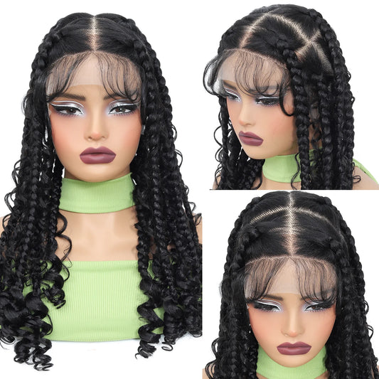 Perruques synthétiques tressées de 20 pouces, perruques carrées tressées en dentelle HD pour femmes noires, perruque tressée avec cheveux de bébé