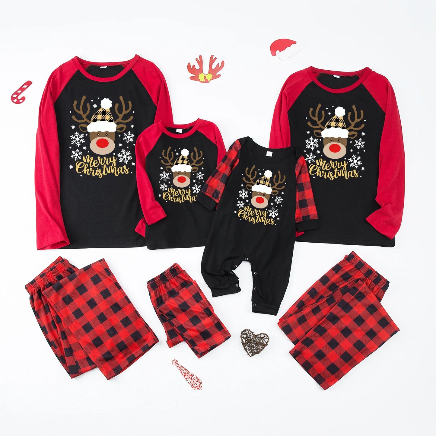 Ensemble pyjama 2 pièces assorti pour toute la famille (maman, papa, enfants) : barboteuses bébé, vêtements de nuit amples et décontractés, pyjamas de Noël pour toute la famille.
